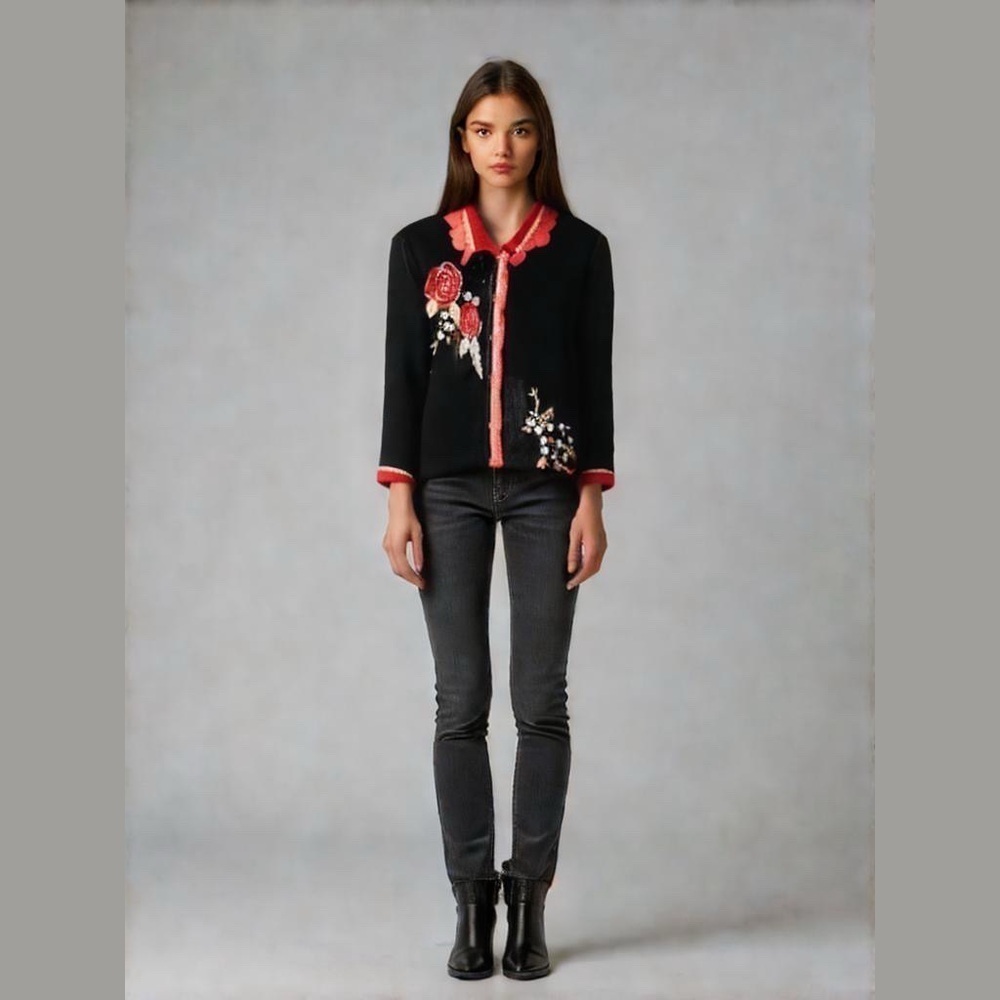 That Sweater Applique Embroidered Knit Cardigan